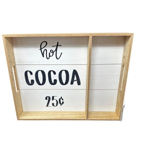 Hot Cocoa Wood Tray Rustic Farmhouse Kitchen Sign 14in Decorative Box Decor - Picture 2 of 16